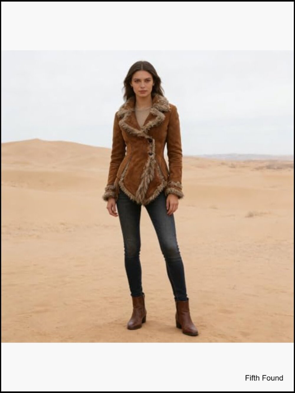 Vintage Faux Fur Lapel Suede Jacket Slim Fit Moto - Picture 5 of 7